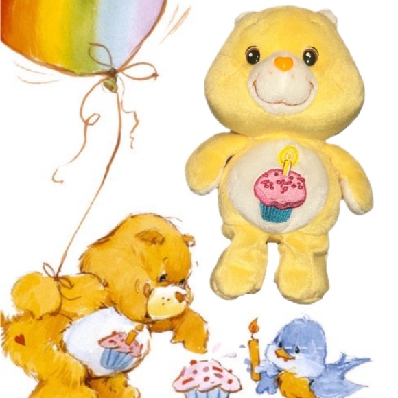 Y2K Care Bears Birthday Bear Yellow Plush Bear with Cupcake Embroidery - Picture 7 of 8